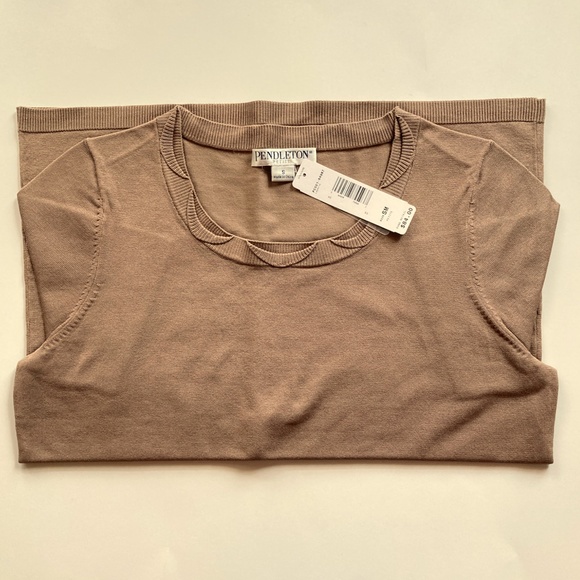 NWT Pendleton Silk Suit Sweater Short Sleeves Size SP Sable Brown Scallop Crew - Picture 10 of 15